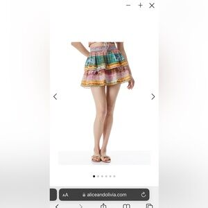 Alice + Olivia Womens Jojo Printed Tiered Ruffle Boho Miniskirt Size 2